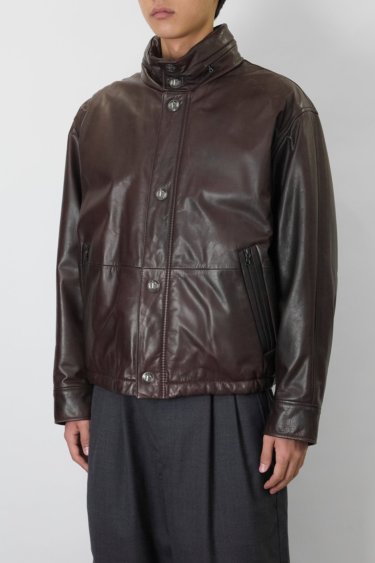 GIAN FRANCO FERRE BROWN LEATHER SHORT JACKET MADE IN ITALY