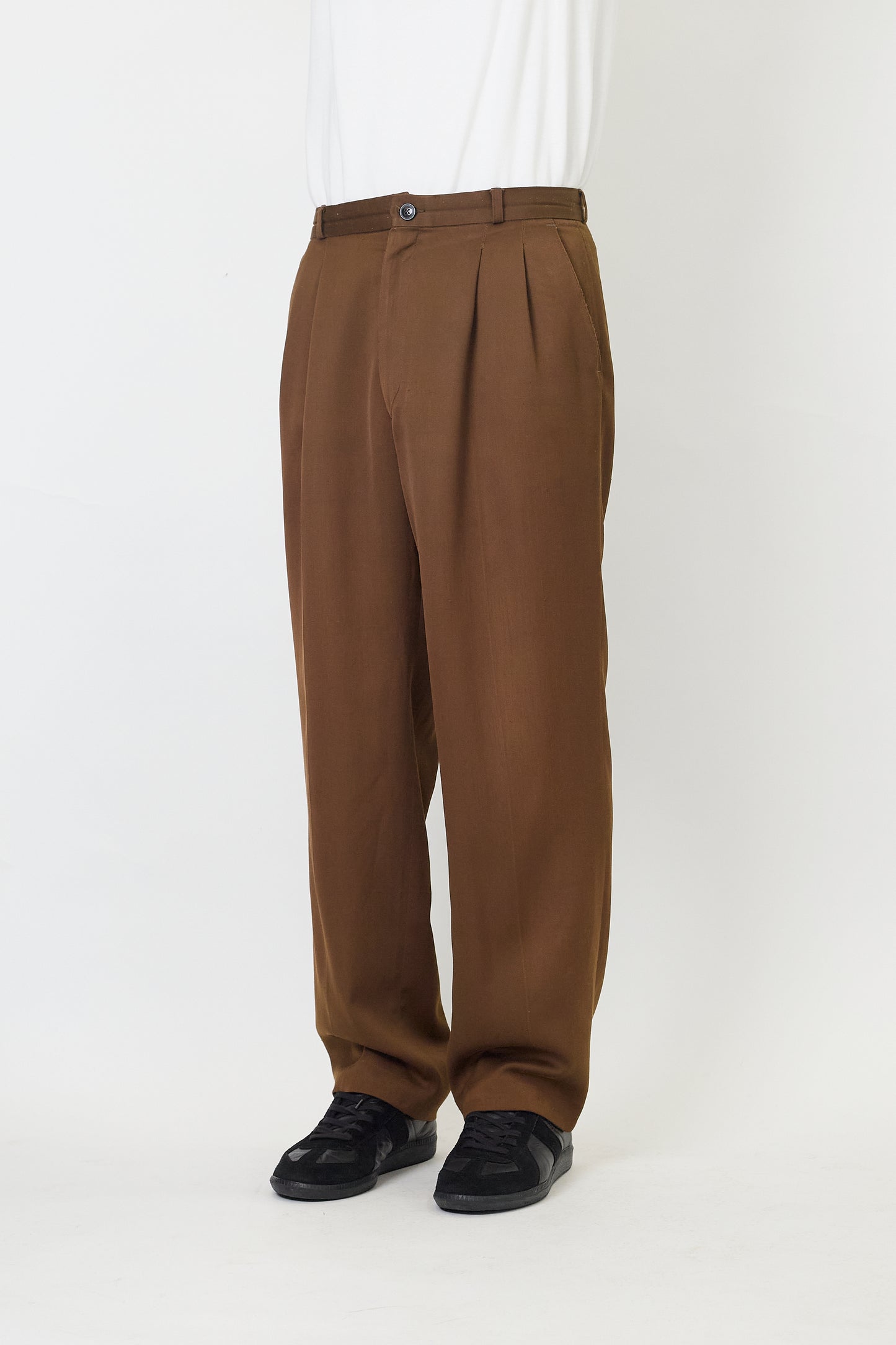VINTAGE BROWN WOOL WIDE PANTS