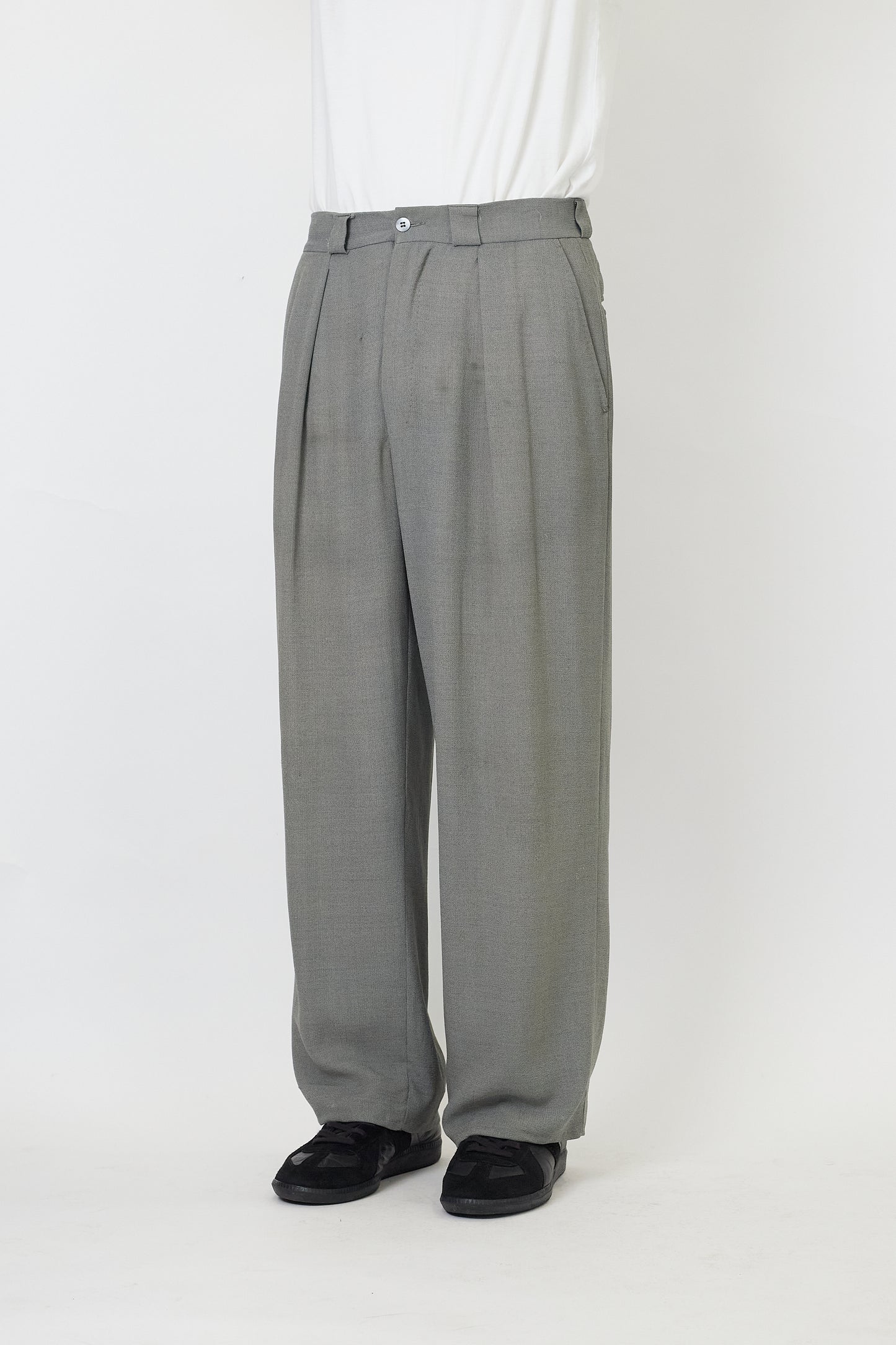 GIORGIO ARMANI GRAY WOOL WIDE PANTS MADE IN ITALY