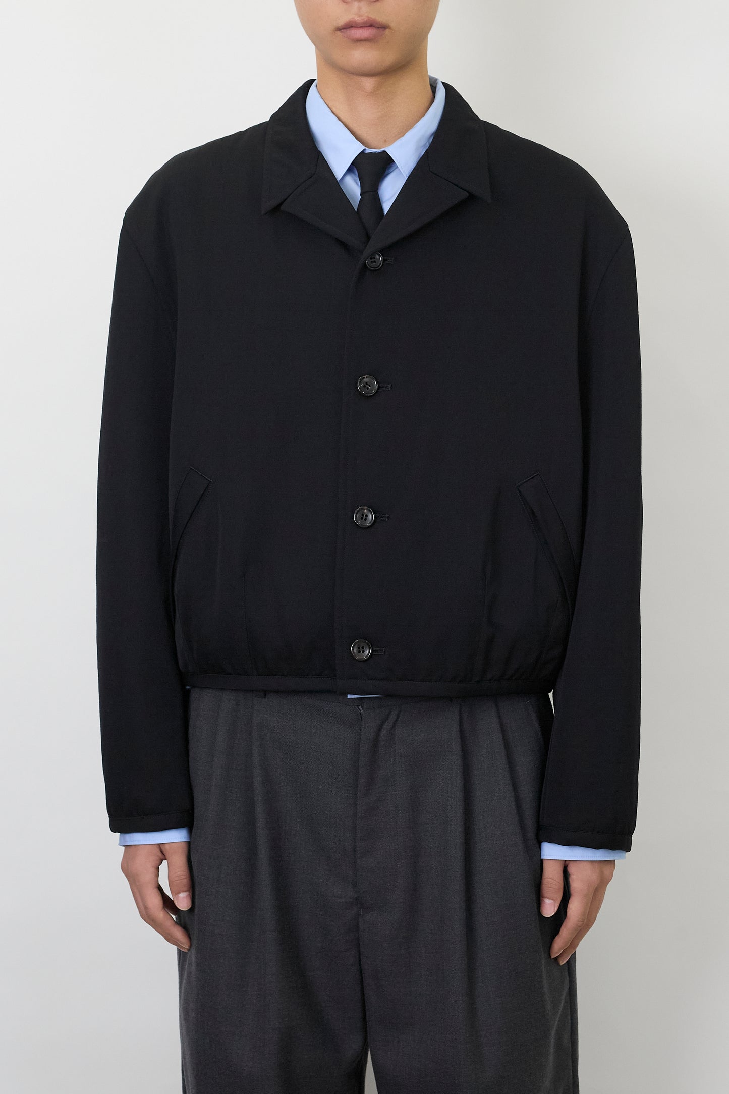 COMME DES GARCONS HOMME PLUS BLACK WOOL SHORT JACKET