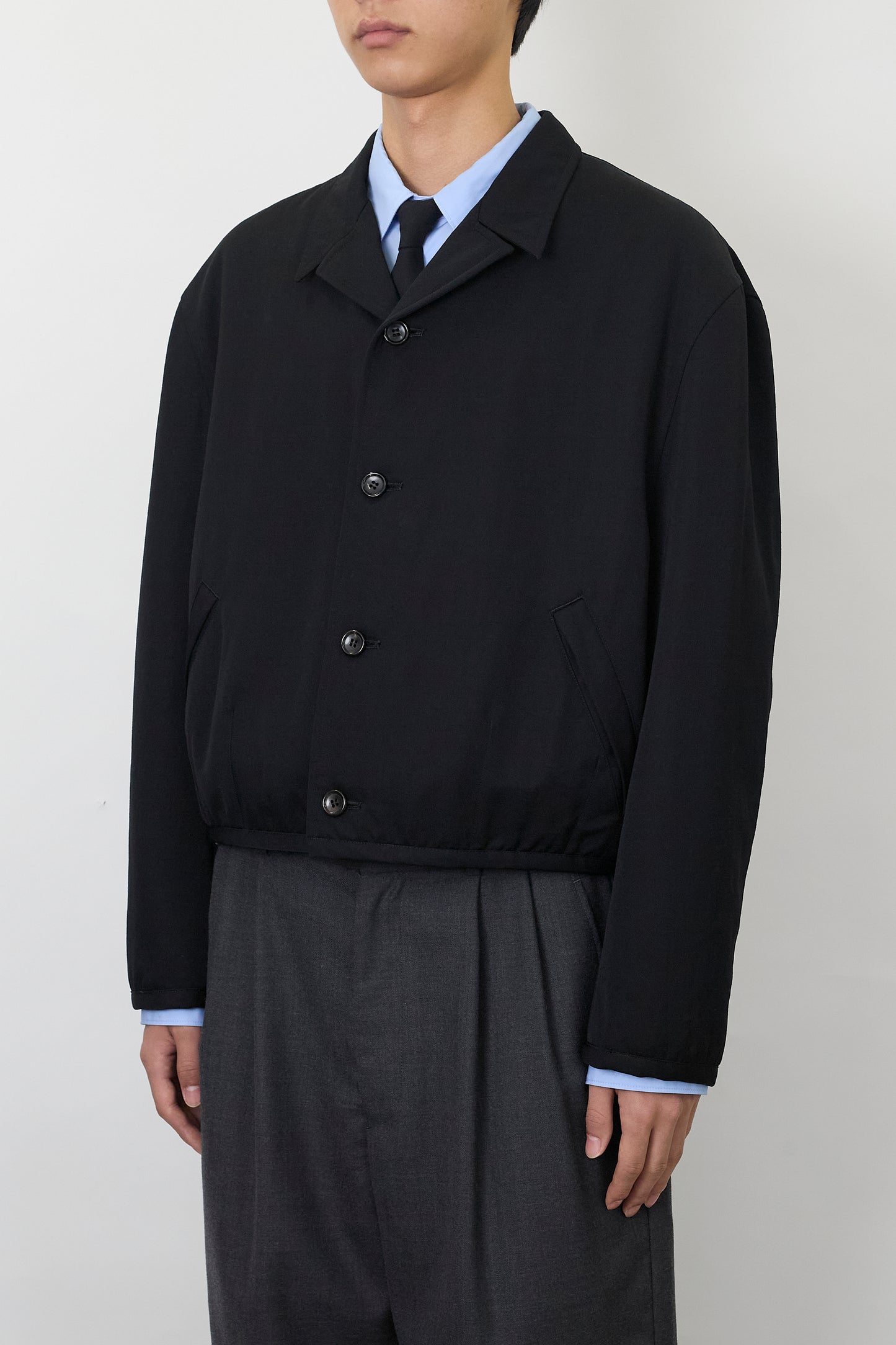 COMME DES GARCONS HOMME PLUS BLACK WOOL SHORT JACKET