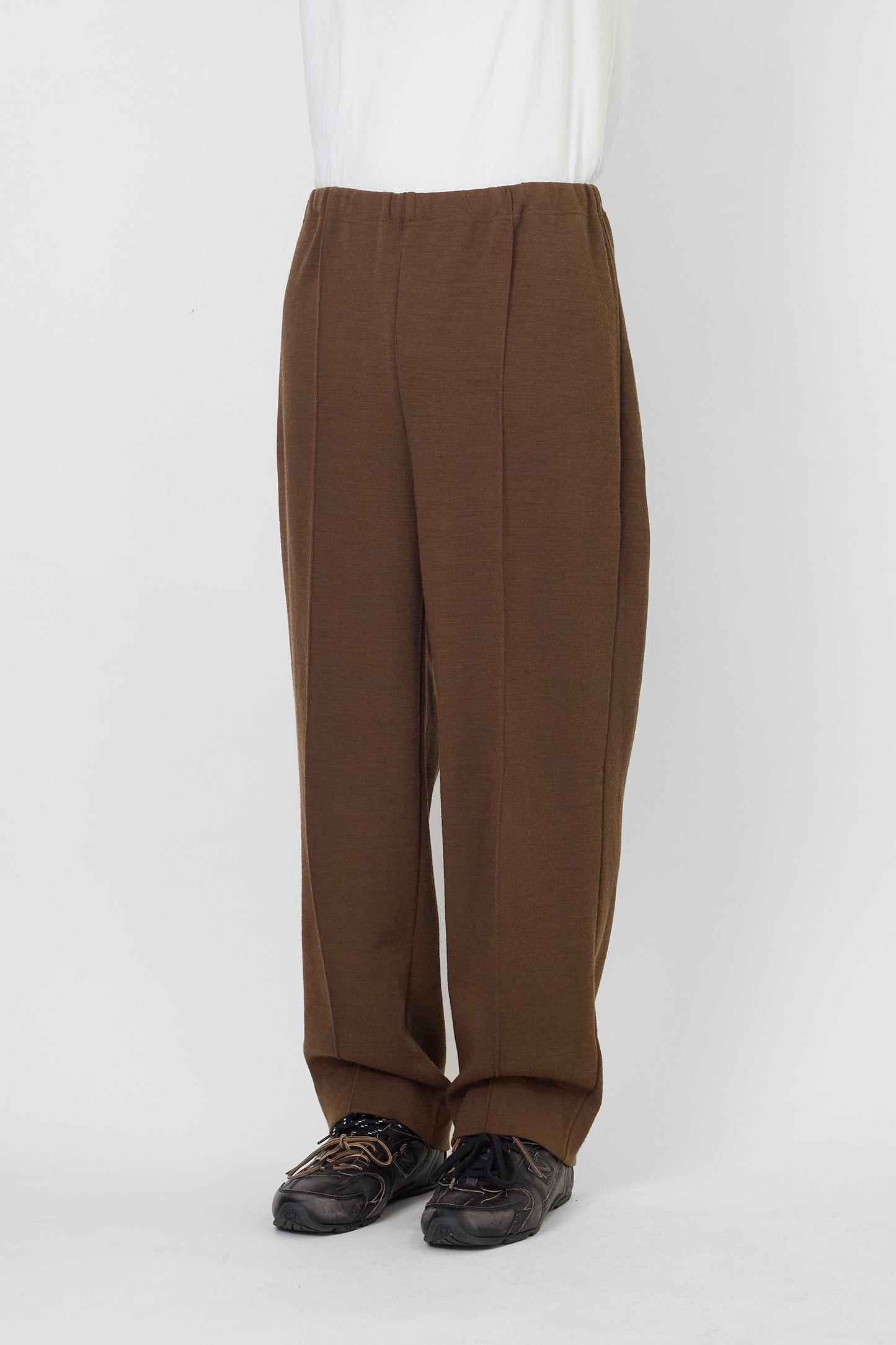 VINTAGE BROWN WOOL KNIT WIDE PANTS MADE IN FRANCE