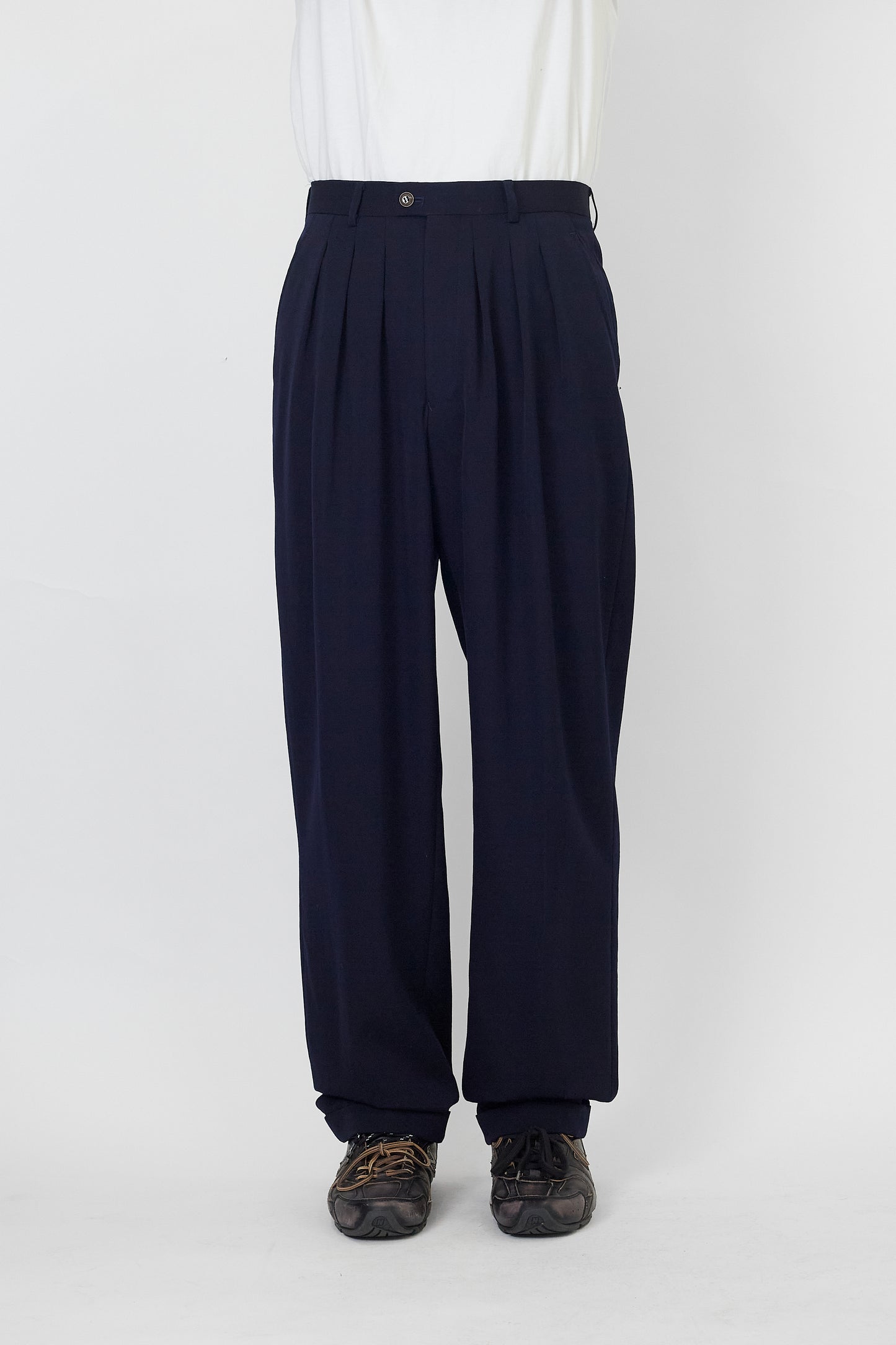 KENZO NAVY WOOL WIDE PANTS