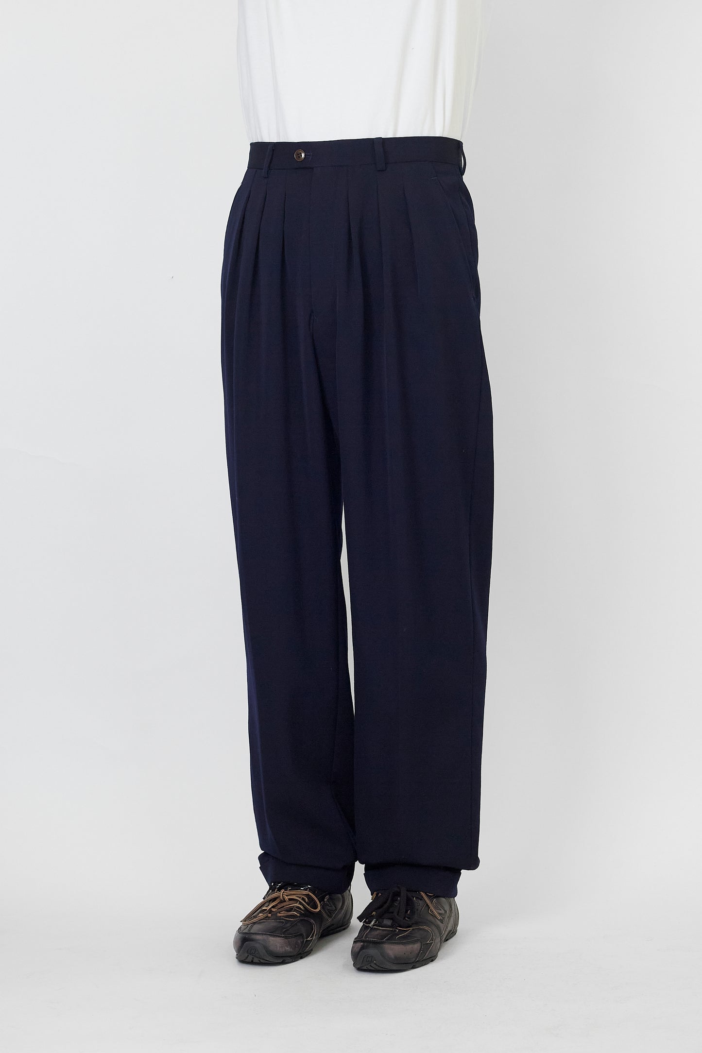 KENZO NAVY WOOL WIDE PANTS