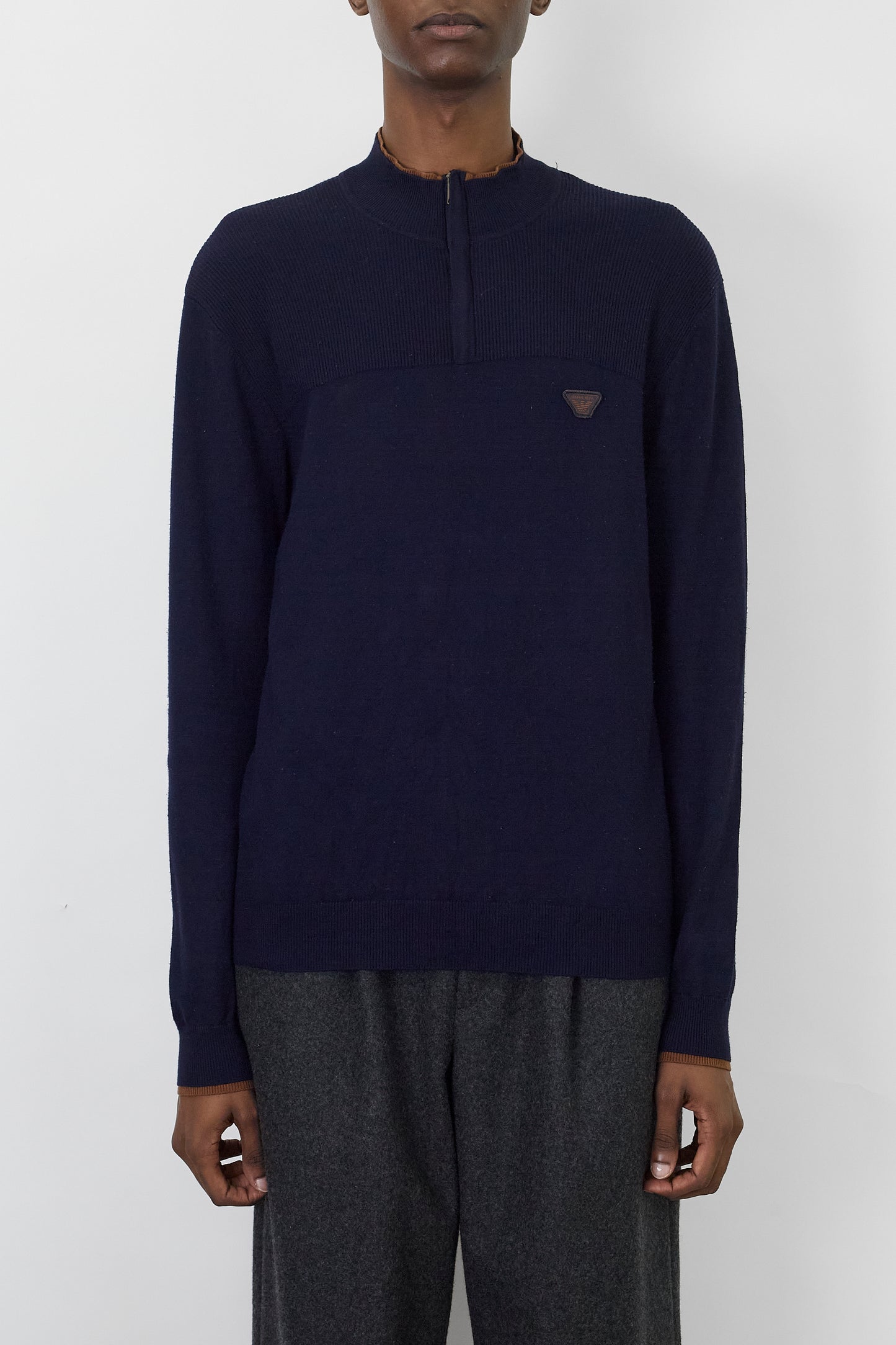 ARMANI JEANS DESIGNED NAVY BROWN KNIT