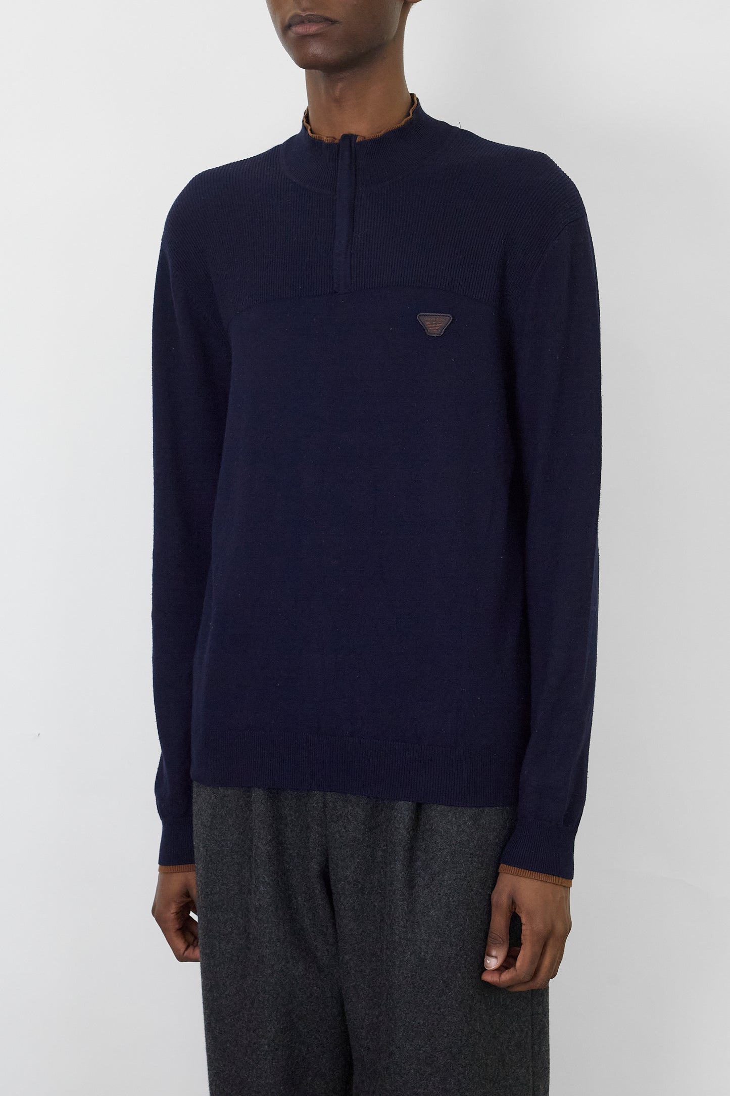 ARMANI JEANS DESIGNED NAVY BROWN KNIT