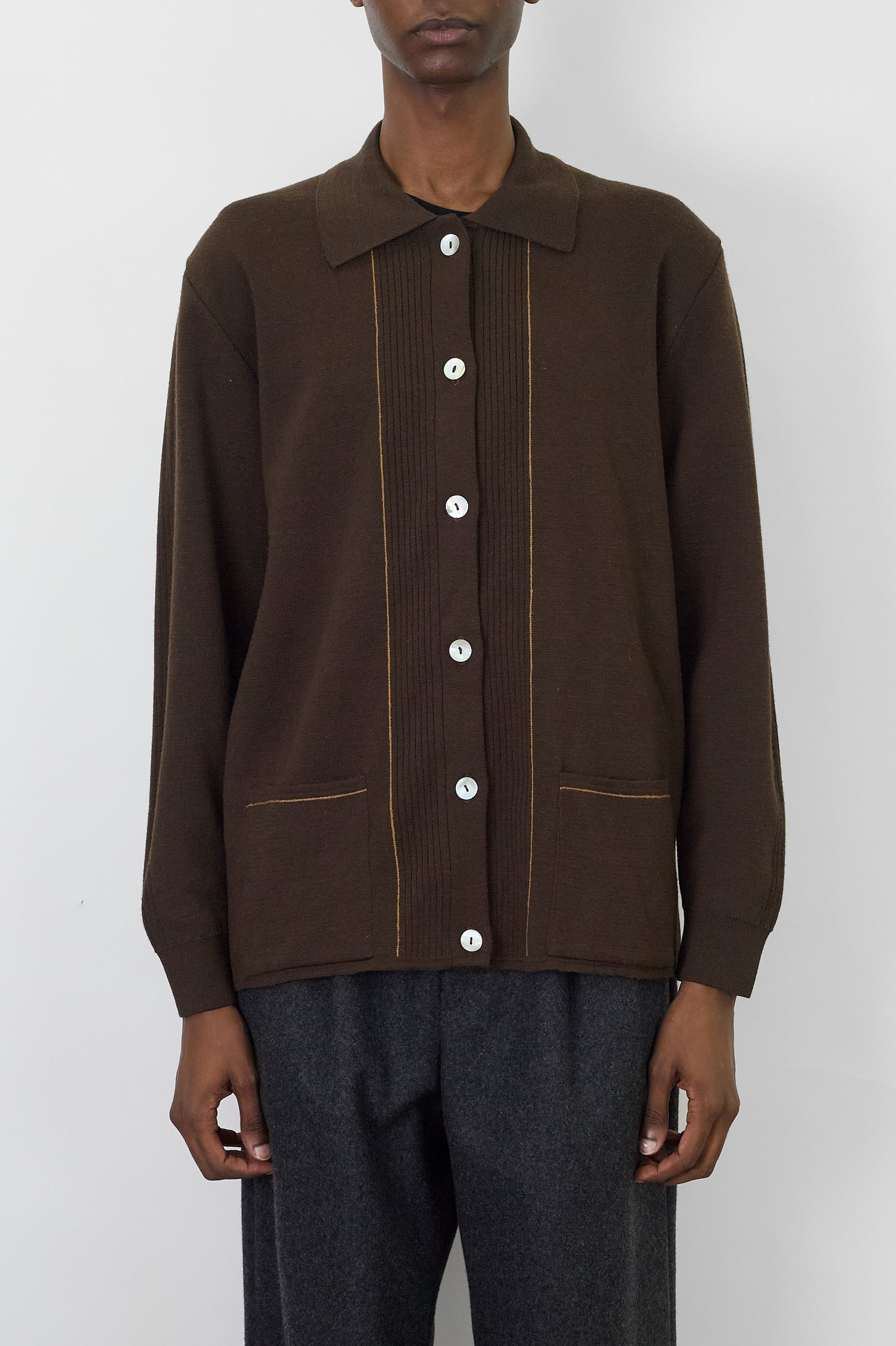 VINTAGE BROWN WOOL KNIT JACKET MADE IN PORTUGAL
