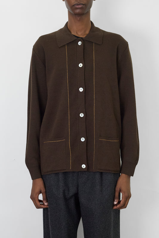 VINTAGE BROWN WOOL KNIT JACKET MADE IN PORTUGAL