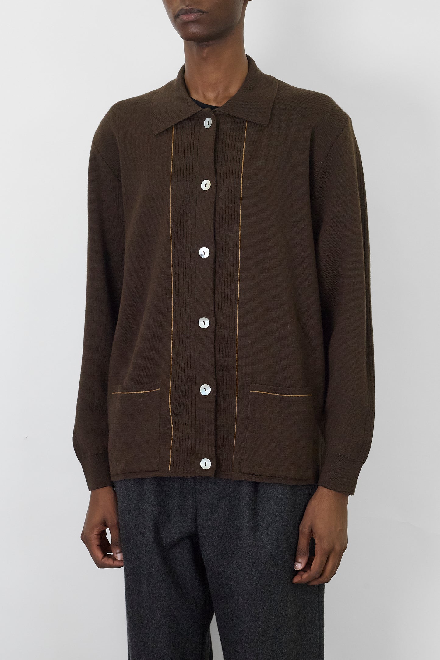 VINTAGE BROWN WOOL KNIT JACKET MADE IN PORTUGAL