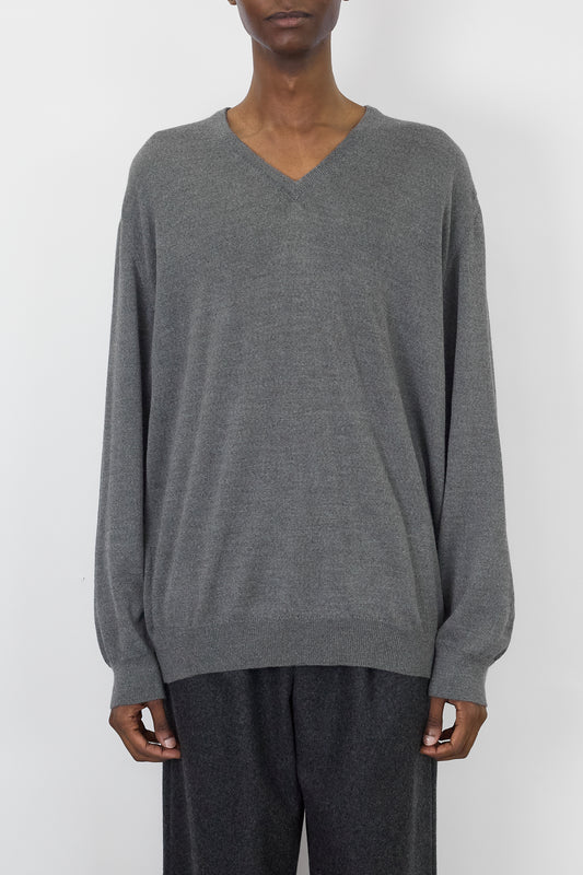 VINTAGE LIGHT GRAY V NECK KNIT MADE IN SPAIN