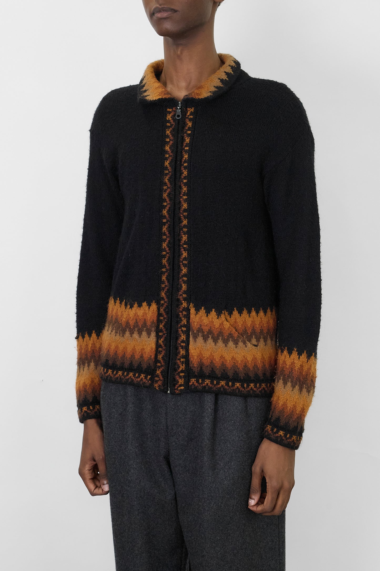 VINTAGE DESIGNED BLACK MOHAIR ZIP UP KNIT MADE IN ITALY