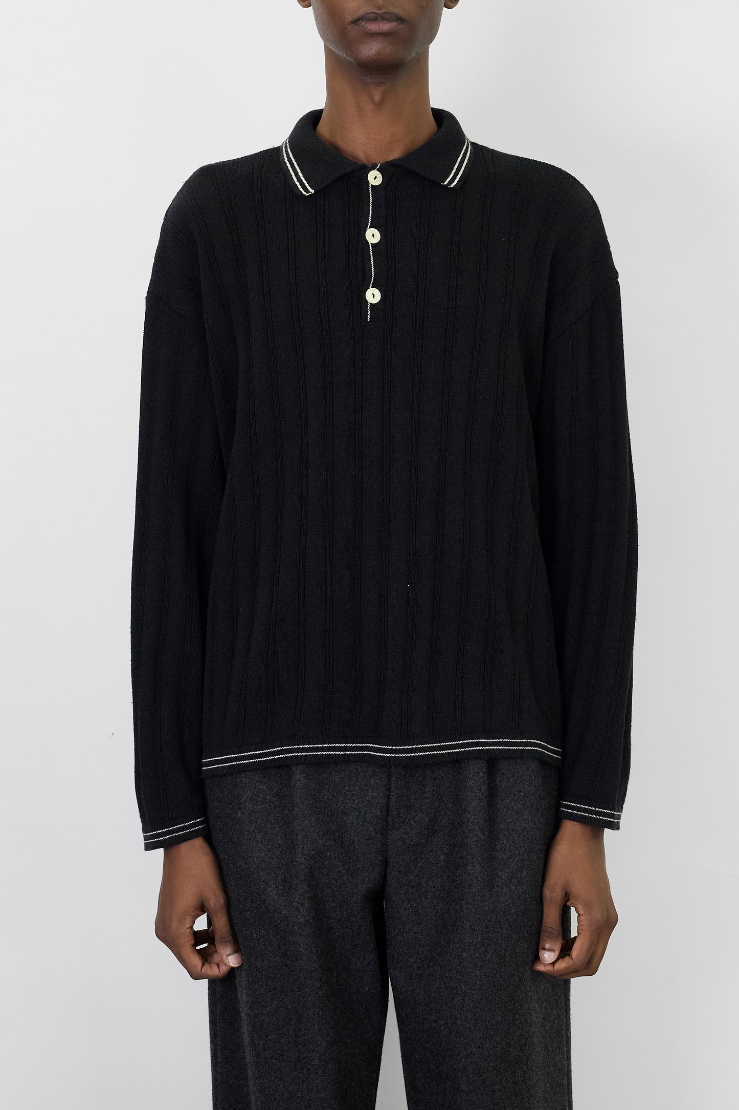 VINTAGE BLACK KNIT POLO SHIRT MADE IN ITALY