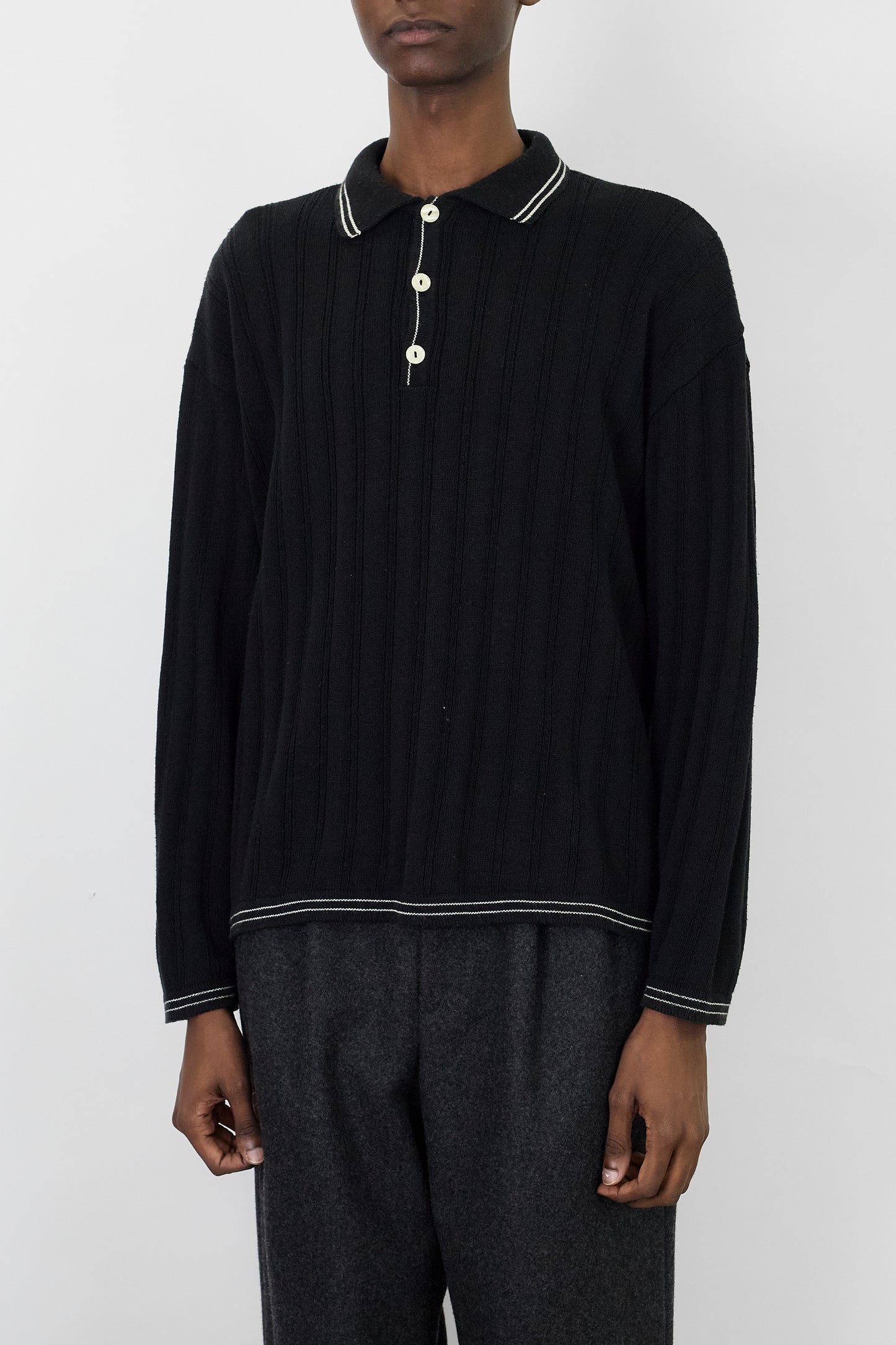 VINTAGE BLACK KNIT POLO SHIRT MADE IN ITALY