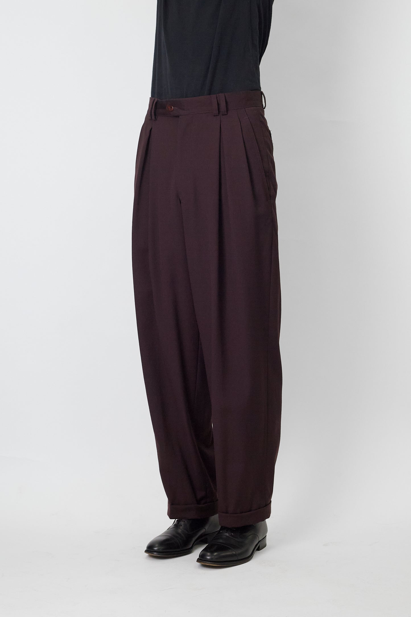 VINTAGE BROWN WOOL WIDE PANTS MADE IN ITALY