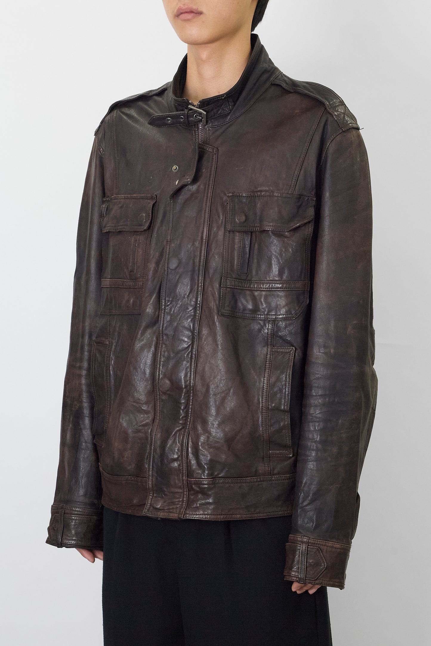 DOLCE&GABBANA BRAWN LEATHER JACKET MADE IN ITALY