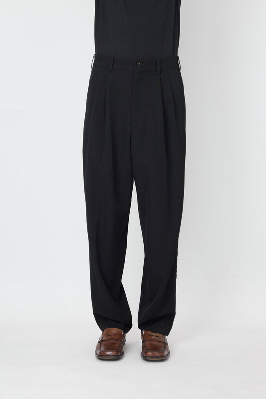 YOHJI YAMAMOTO POUR HOMME BLACK WOOL WIDE PANTS