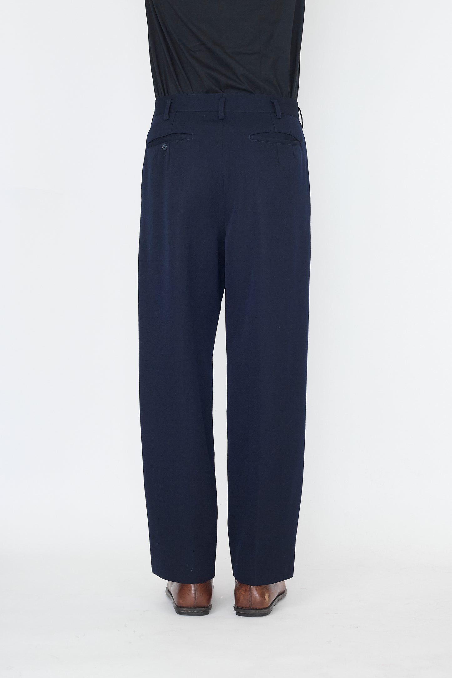 Y'S FOR MEN NAVY WOOL GABARDINE WIDE PANTS