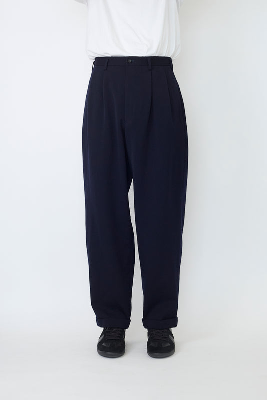 Y'S FOR MEN NAVY WOOL GABARDINE WIDE PANTS