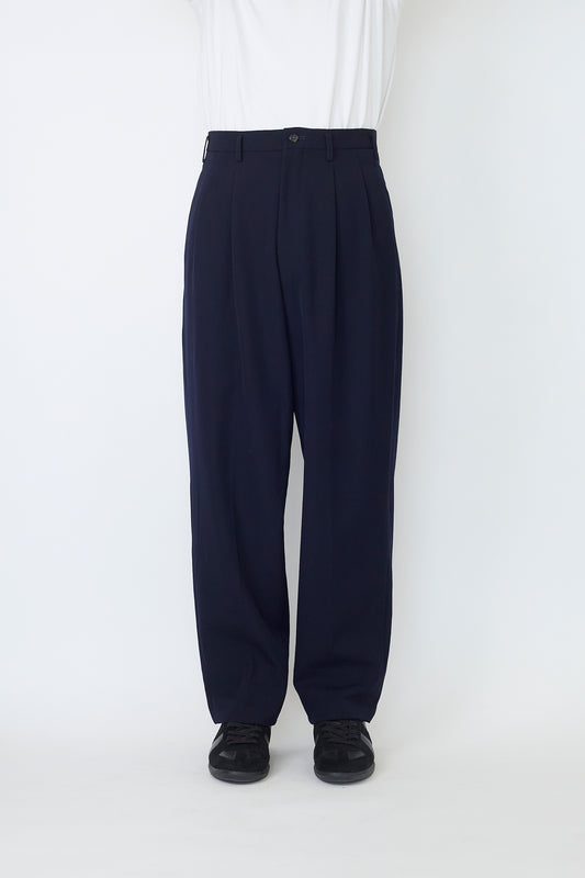 Y'S FOR MEN NAVY WOOL GABARDINE WIDE PANTS
