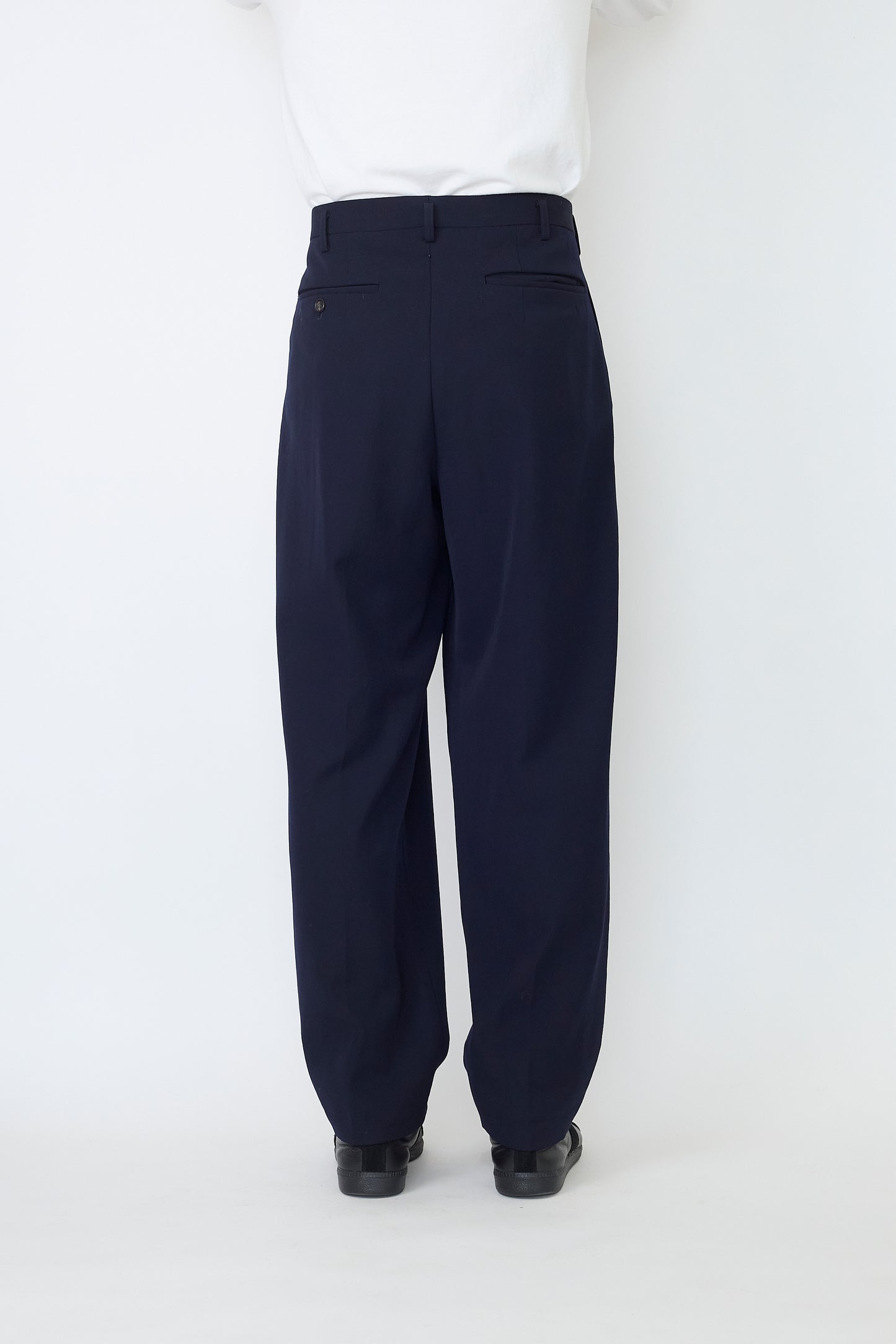 Y'S FOR MEN NAVY WOOL GABARDINE WIDE PANTS