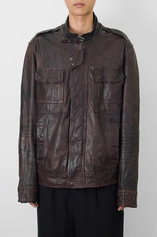 DOLCE&GABBANA BRAWN LEATHER JACKET MADE IN ITALY