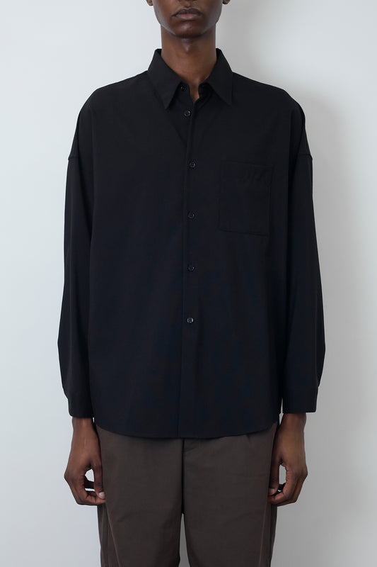 MARNI BLACK WOOL GABARDINE WIDE SHIRT MADE IN ITALY