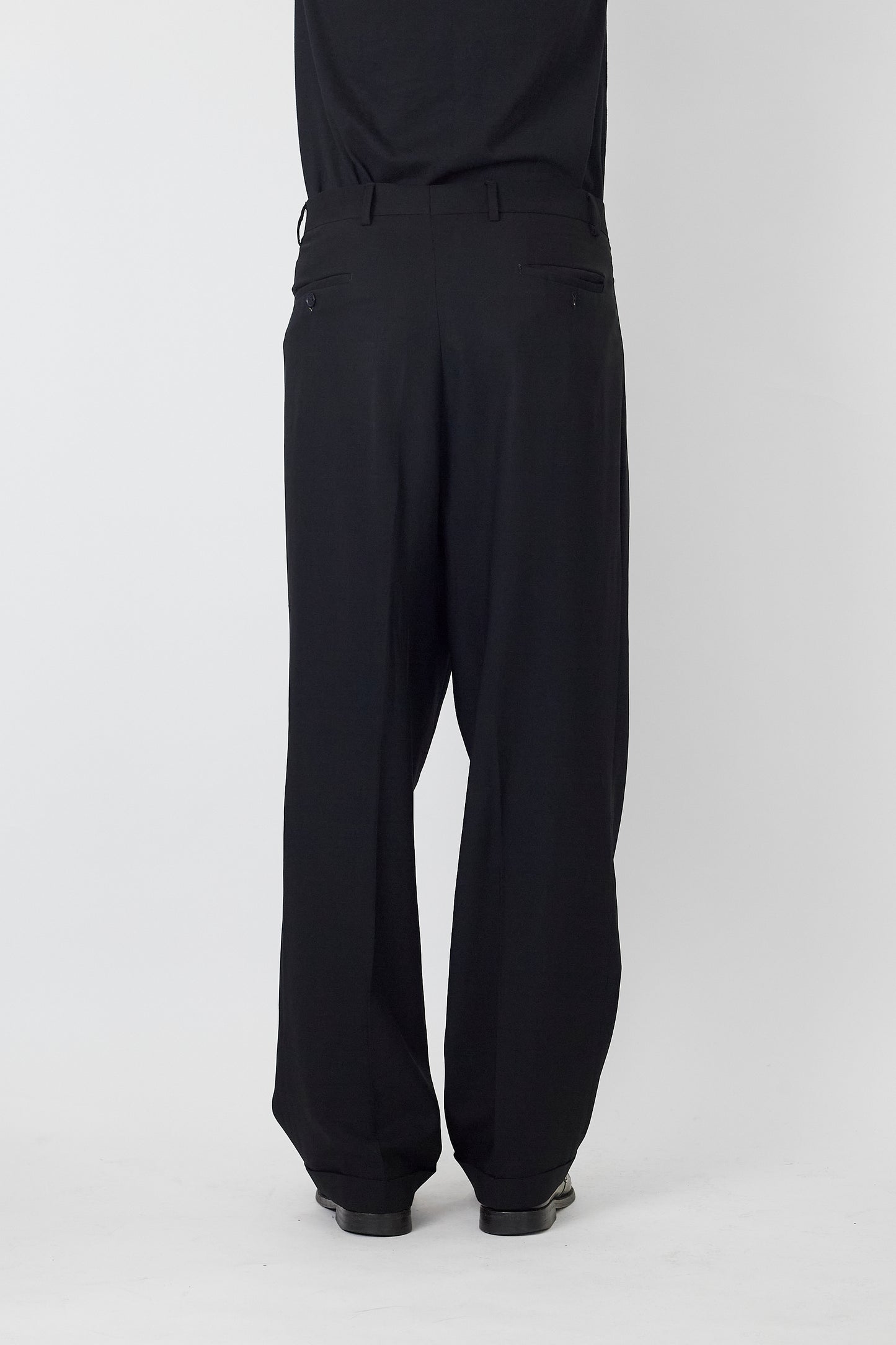 ZANETTI BLACK WOOL WIDE PANTS MADE IN ITALY