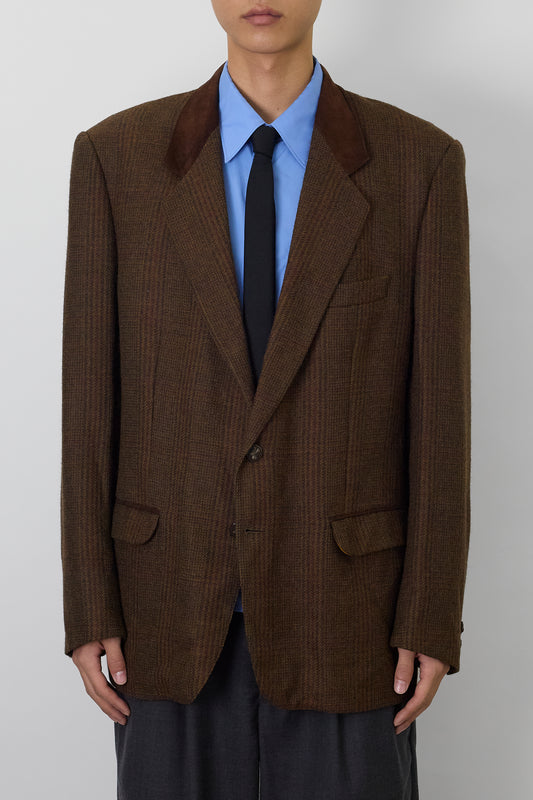 VINTAGE DESIGNED BROWN WOOL TAILORED JACKET MADE IN SPAIN