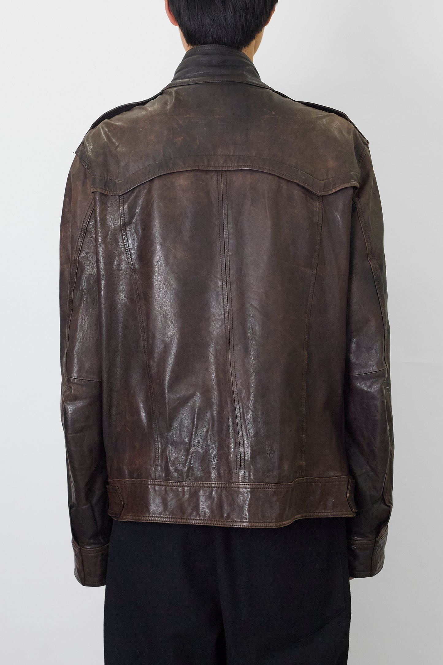 DOLCE&GABBANA BRAWN LEATHER JACKET MADE IN ITALY