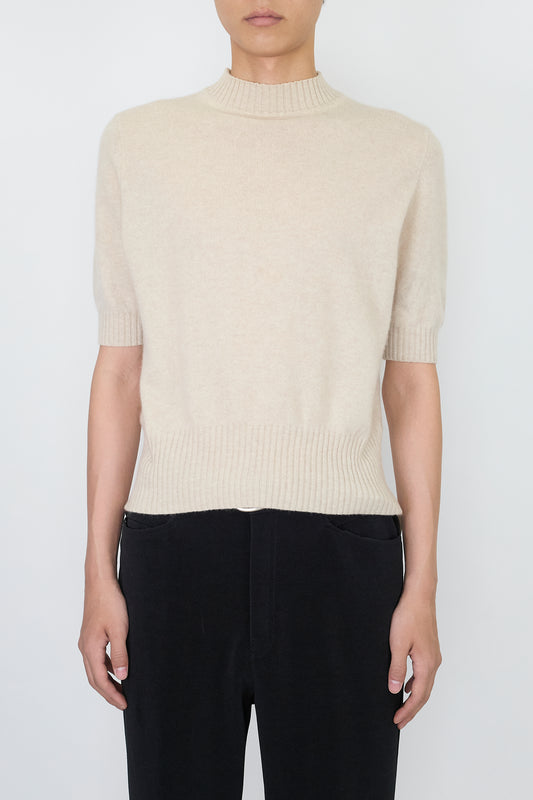 VINTAGE BEIGE CASHMERE HALF SLEEVE KNIT