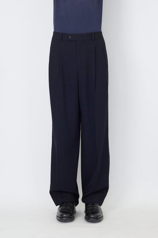 JUN MEN NAVY WOOL GABARDINE WIDE PANTS