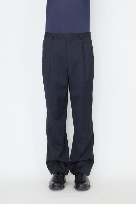 CHRISTIAN DIOR NAVY WOOL GABARDINE WIDE PANTS