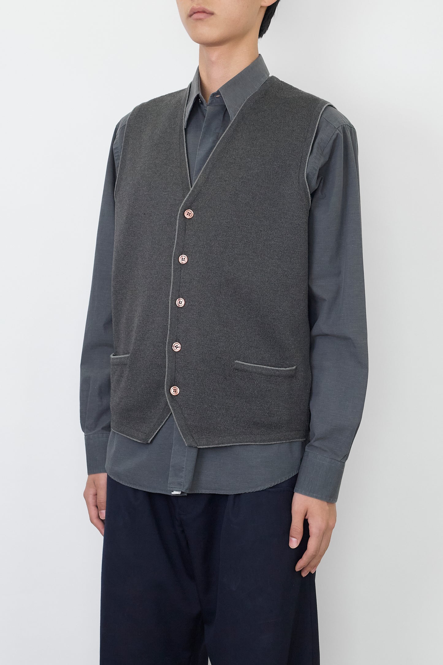 VINTAGE GRAY WOOL KNIT VEST MADE IN SPAIN