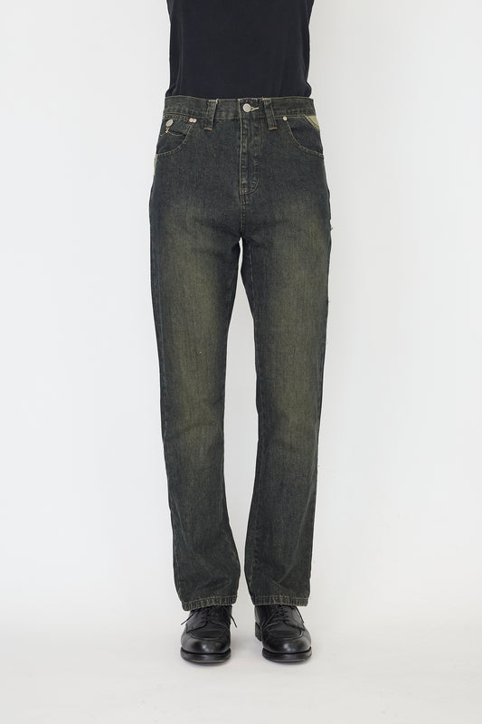 VINTAGE BLACK INDIGO DENIM FLARE PANTS