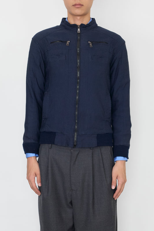 DOLCE&GABBANA PADDED NAVY SHORT JACKET MADE IN ITALY