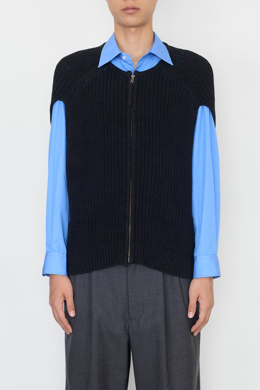 VINTAGE DESIGNED BLACK COTTON KNIT VEST