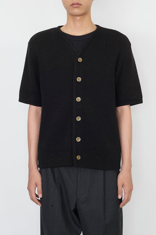 VINTAGE BLACK BROWN WOOL HALF SLLEVE KNIT SHIRT