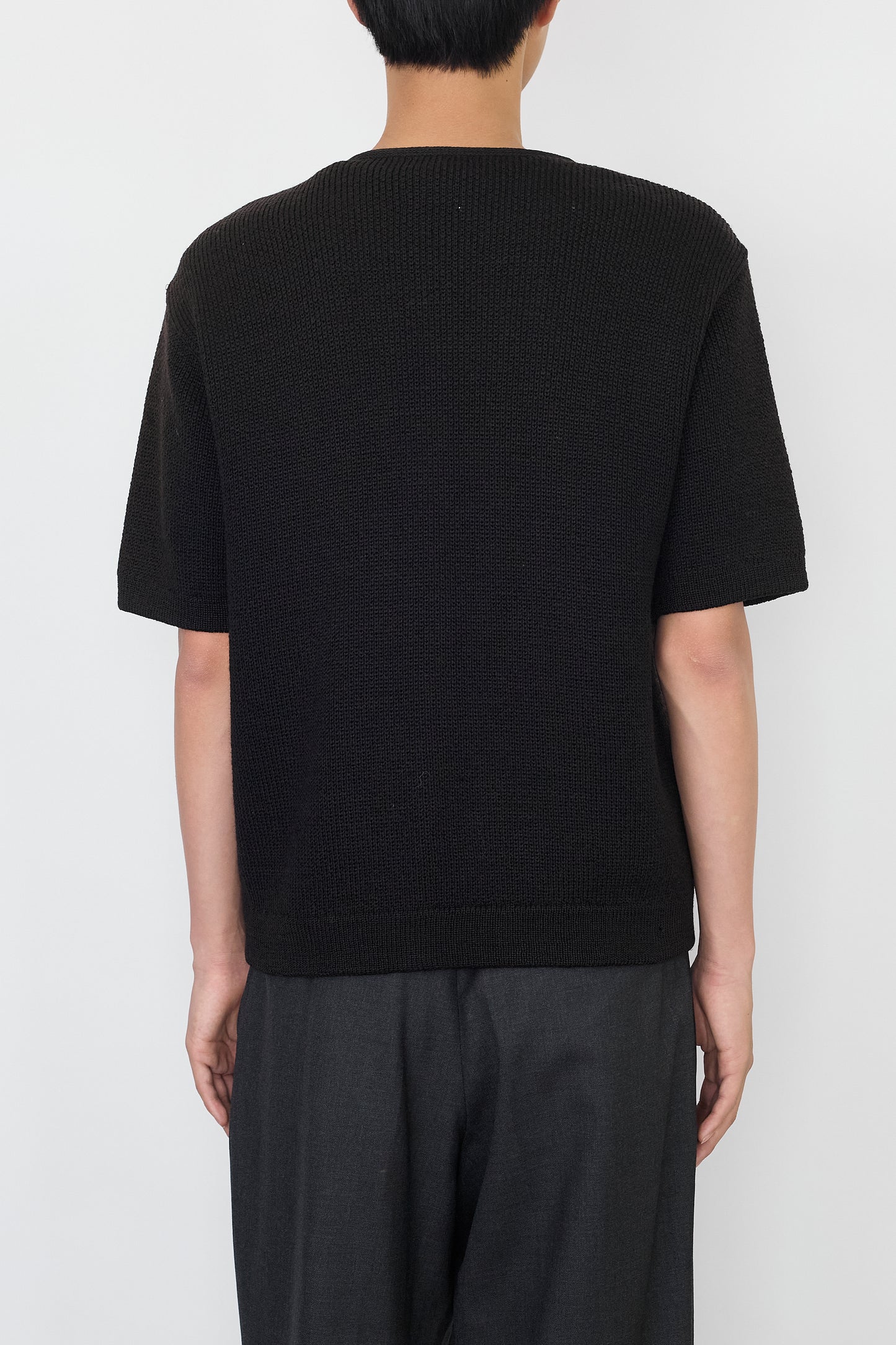 VINTAGE BLACK BROWN WOOL HALF SLLEVE KNIT SHIRT