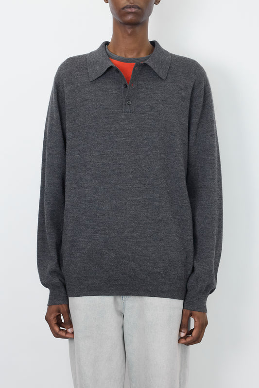 VINTAGE GRAY WOOL KNIT POLO SHIRT