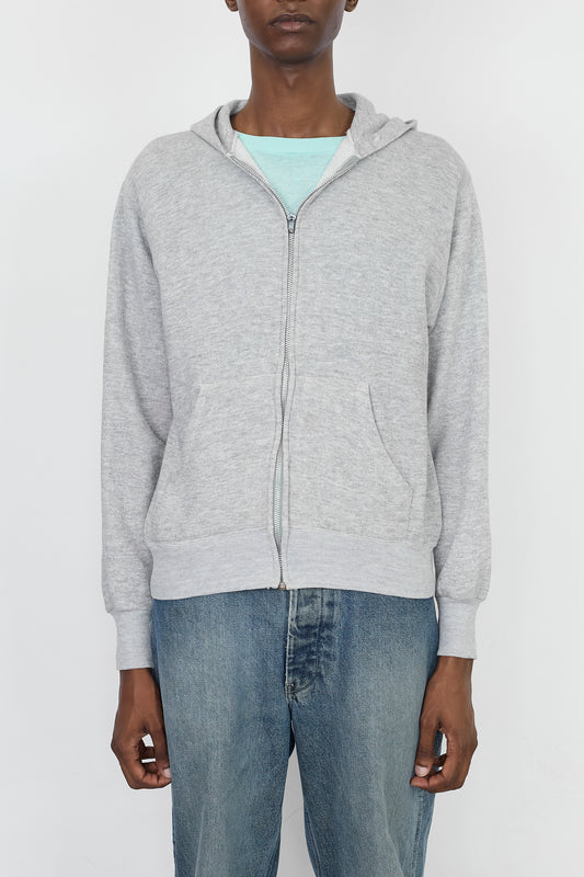 VINTAGE GRAY ZIP UP HOODIE MADE IN USA