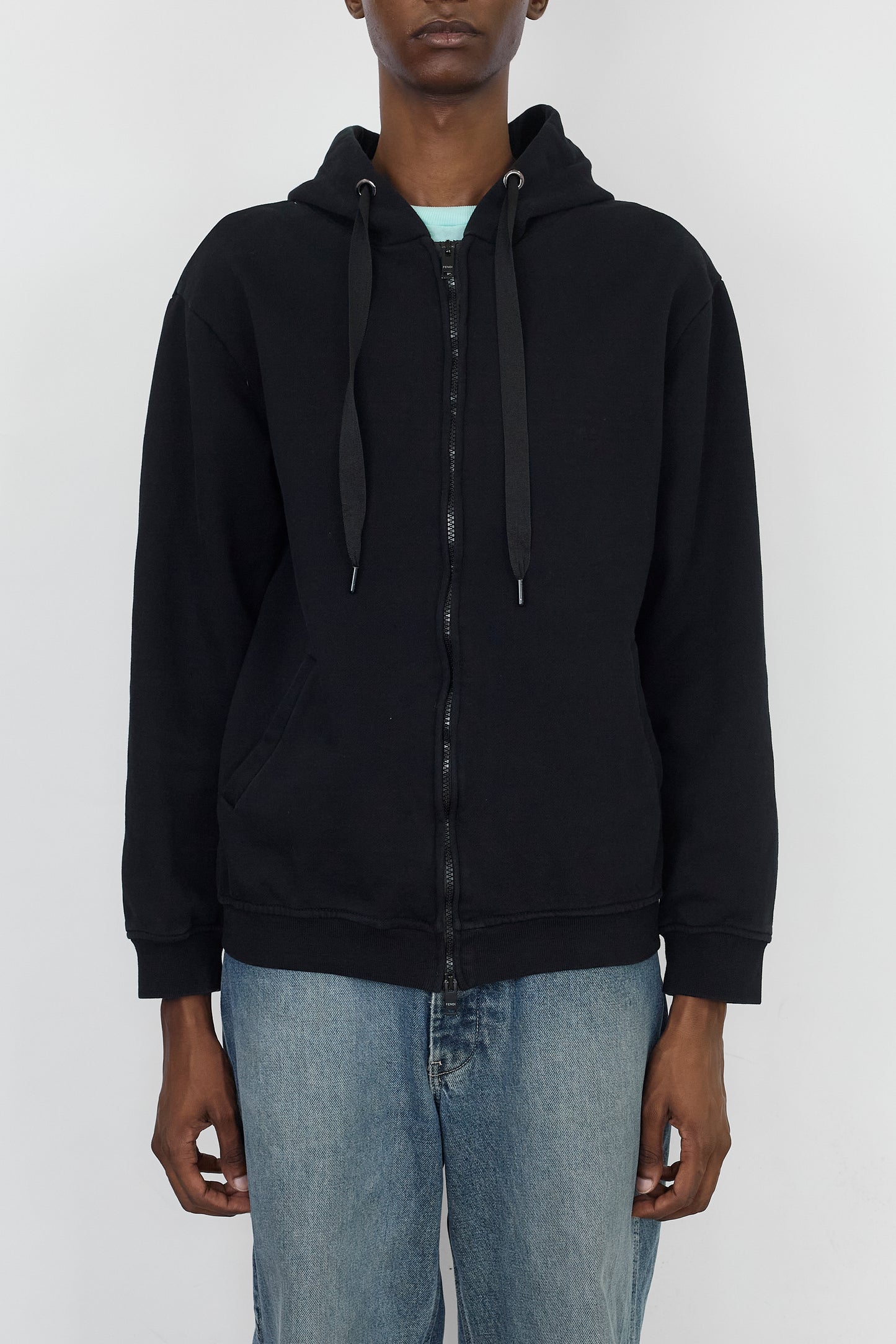 FENDI BLACK COTTON HOODIE MADE IN ITALY