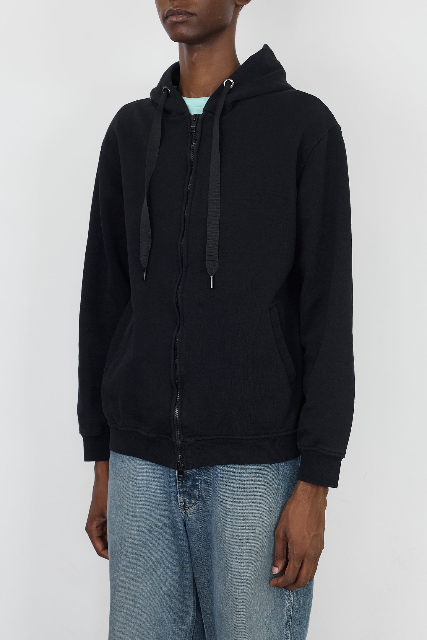 FENDI BLACK COTTON HOODIE MADE IN ITALY