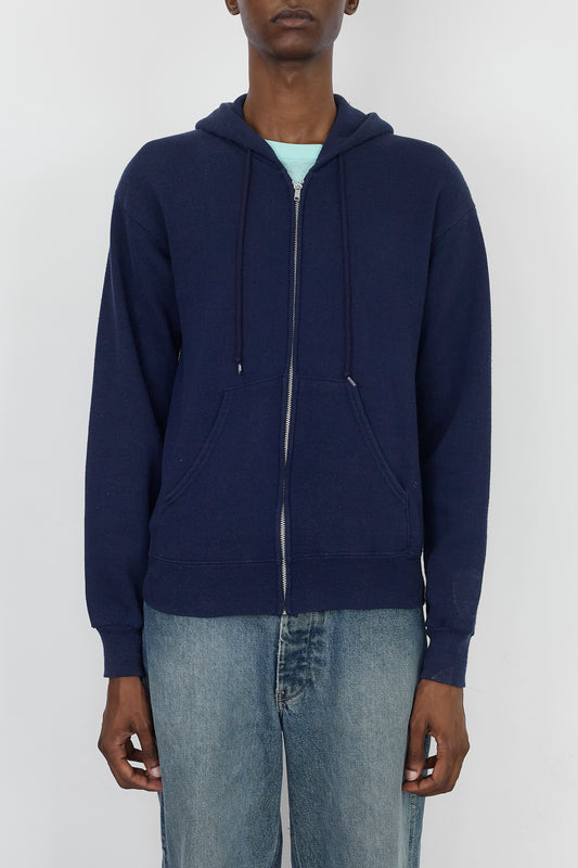 WRANGLER NAVY ZIP UP HOODIE MADE IN USA