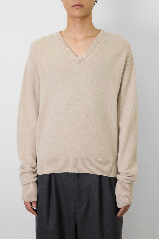 VINTAGE BEIGE WOOL V NECK KNIT MADE IN USA