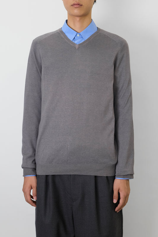 JIL SANDER BY RAF SIMONS GRAY PURPLE SILK V NECK KNIT