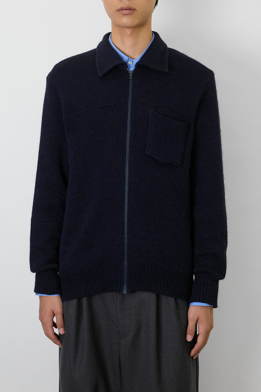 VINTAGE NAVY MOHAIR ZIP UP KNIT JACKET MADE IN FRANCE