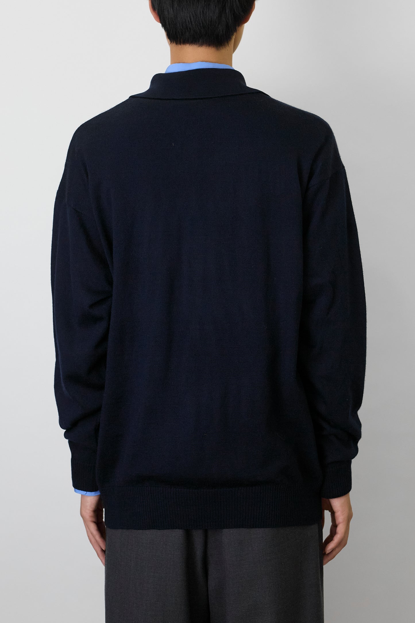 VINTAGE NAVY WOOL KNIT POLO SHIRT MADE IN SPAIN