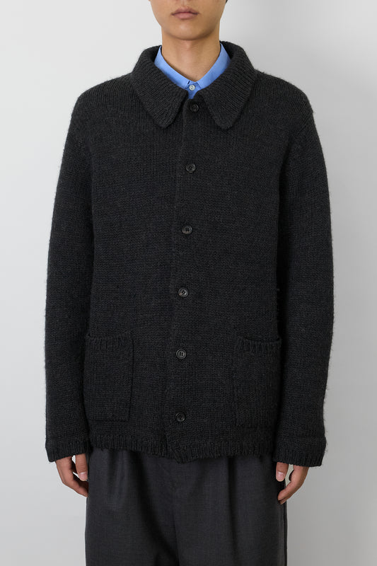 Y'S FOR MEN GRAY WOOL KNIT JACKET