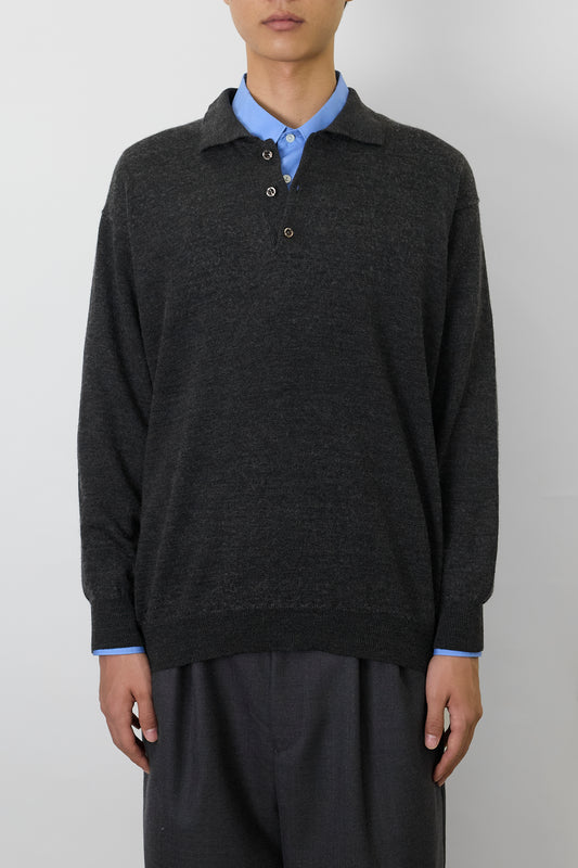 VINTAGE GRAY WOOL KNIT POLO SHIRT