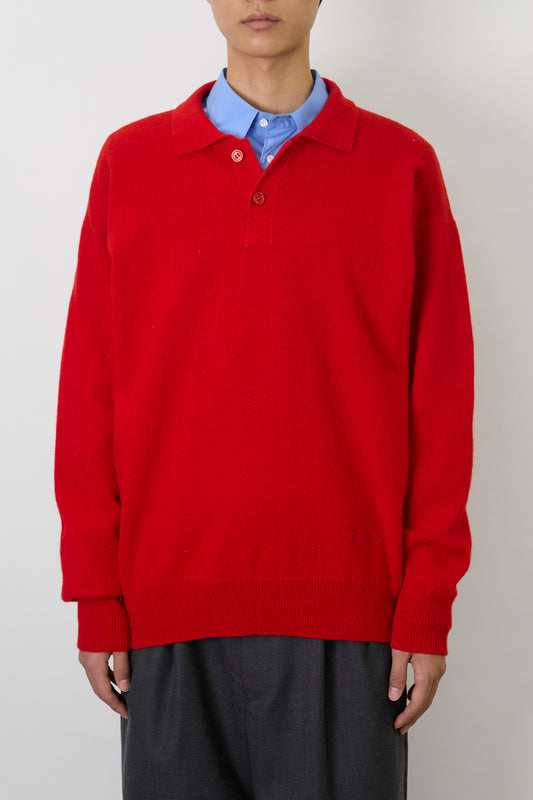 VINTAGE RED WOOL KNIT POLO SHIRT MADE IN SCOTLAND